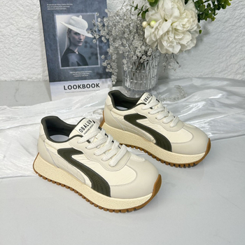 Pantofi sport pentru femei din piele naturală, respirabili, cu șireturi, talpă groasă 3–5 cm