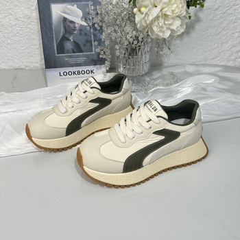 Pantofi sport pentru femei din piele naturală, respirabili, cu șireturi, talpă groasă 3–5 cm