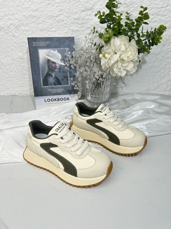 Pantofi sport pentru femei din piele naturală, respirabili, cu șireturi, talpă groasă 3–5 cm