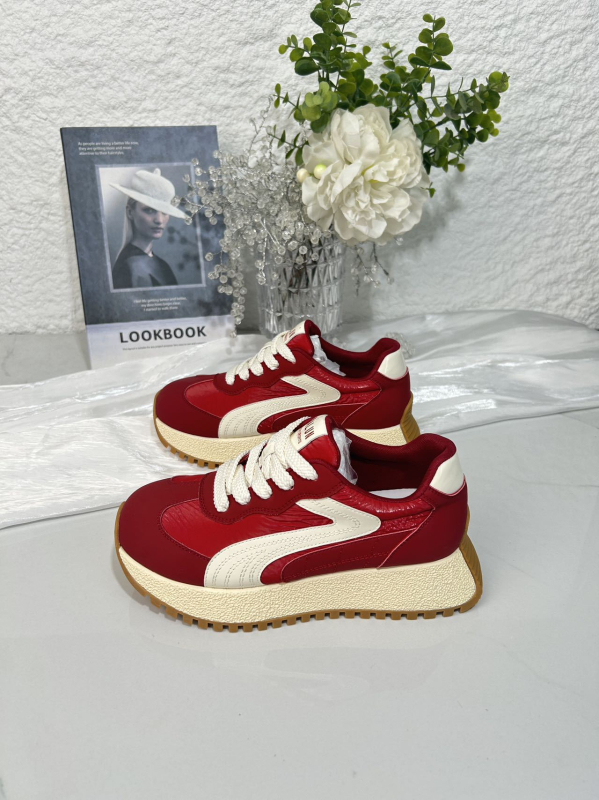 Pantofi sport pentru femei din piele naturală, respirabili, cu șireturi, talpă groasă 3–5 cm