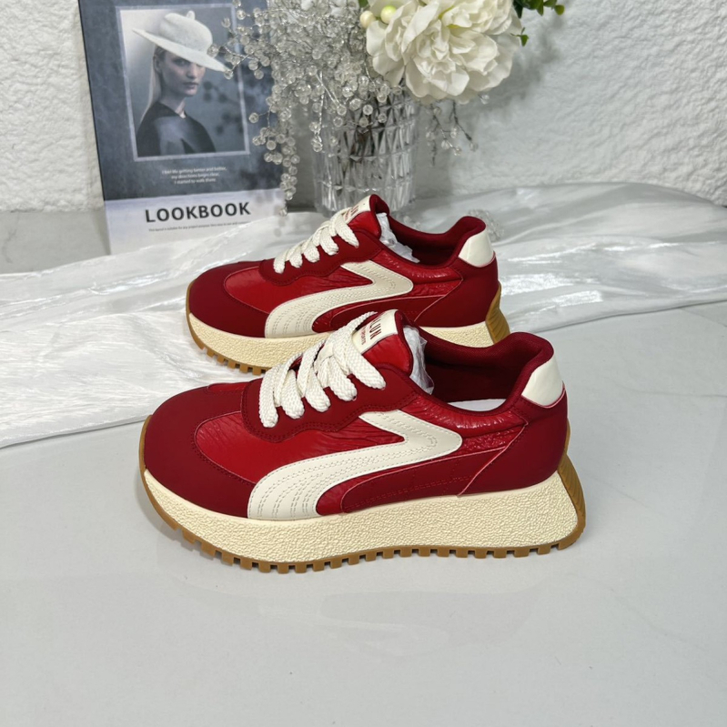 Pantofi sport pentru femei din piele naturală, respirabili, cu șireturi, talpă groasă 3–5 cm