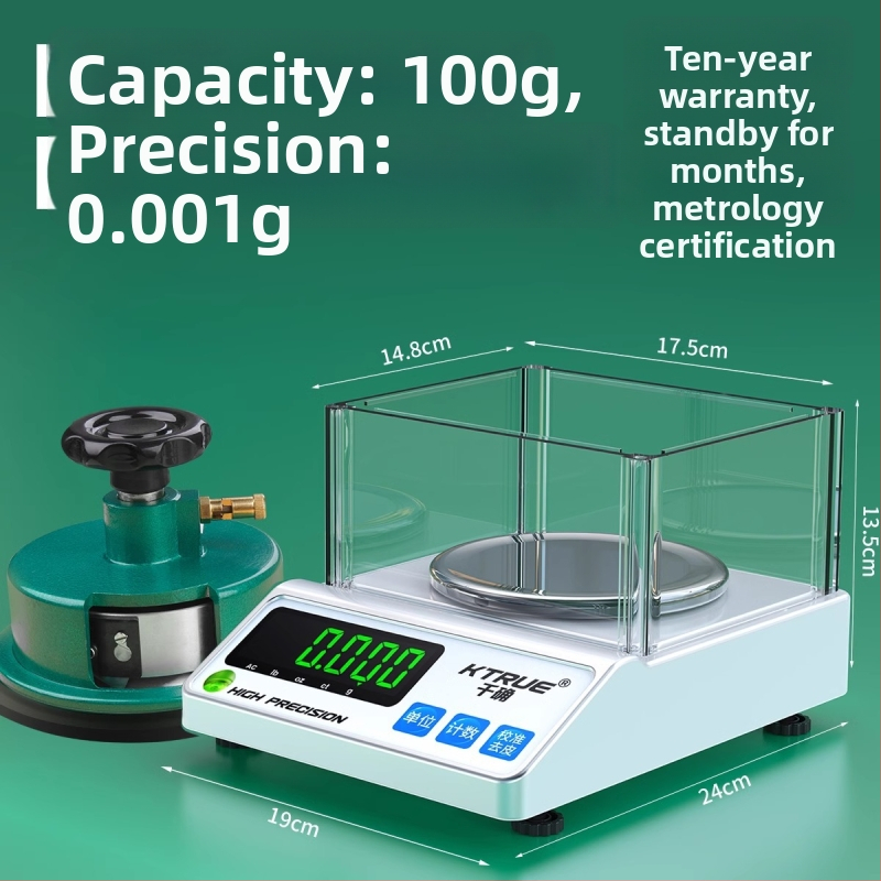 Tekstilā elektroniskā svars audumu grammas svara mērīšanai un paraugu ņemšanai (Zīmols: Qianque; Modelis: Jewelry scale)