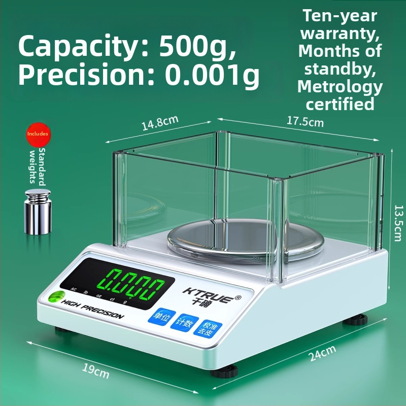 Tekstilā elektroniskā svars audumu grammas svara mērīšanai un paraugu ņemšanai (Zīmols: Qianque; Modelis: Jewelry scale)