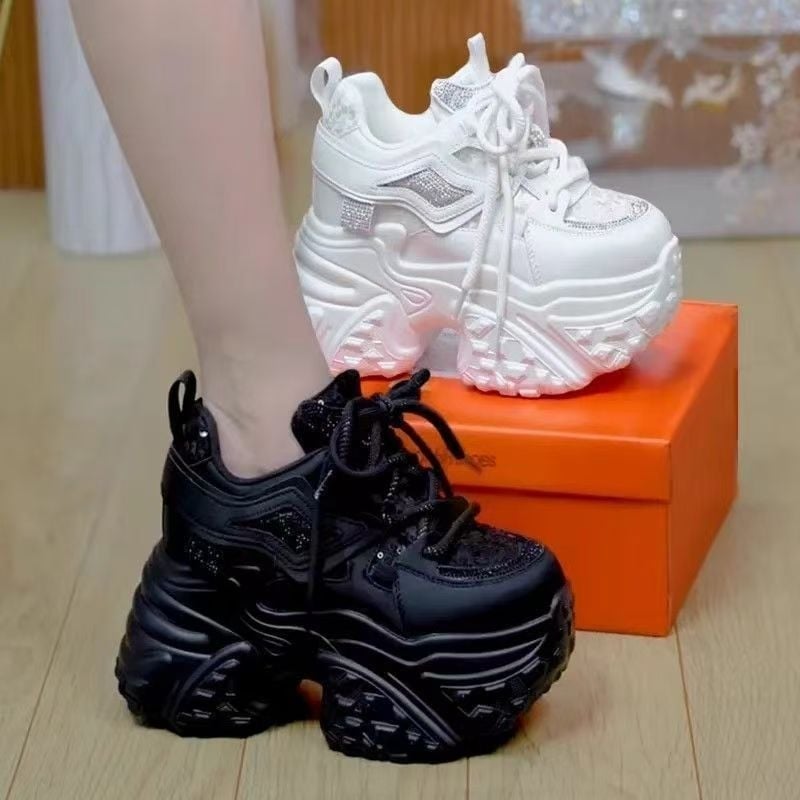 Női dad shoes belső magasságnöveléssel és vastag talppal — PU felsőrész, hálós bélés, EVA talp