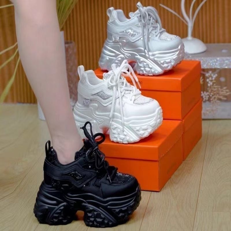 Női dad shoes belső magasságnöveléssel és vastag talppal — PU felsőrész, hálós bélés, EVA talp