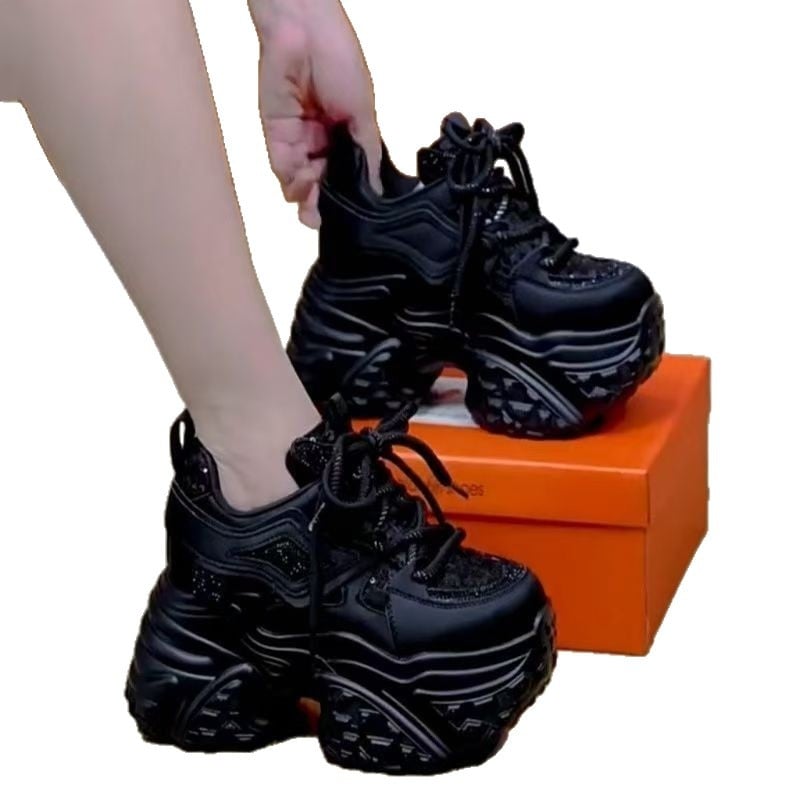 Női dad shoes belső magasságnöveléssel és vastag talppal — PU felsőrész, hálós bélés, EVA talp