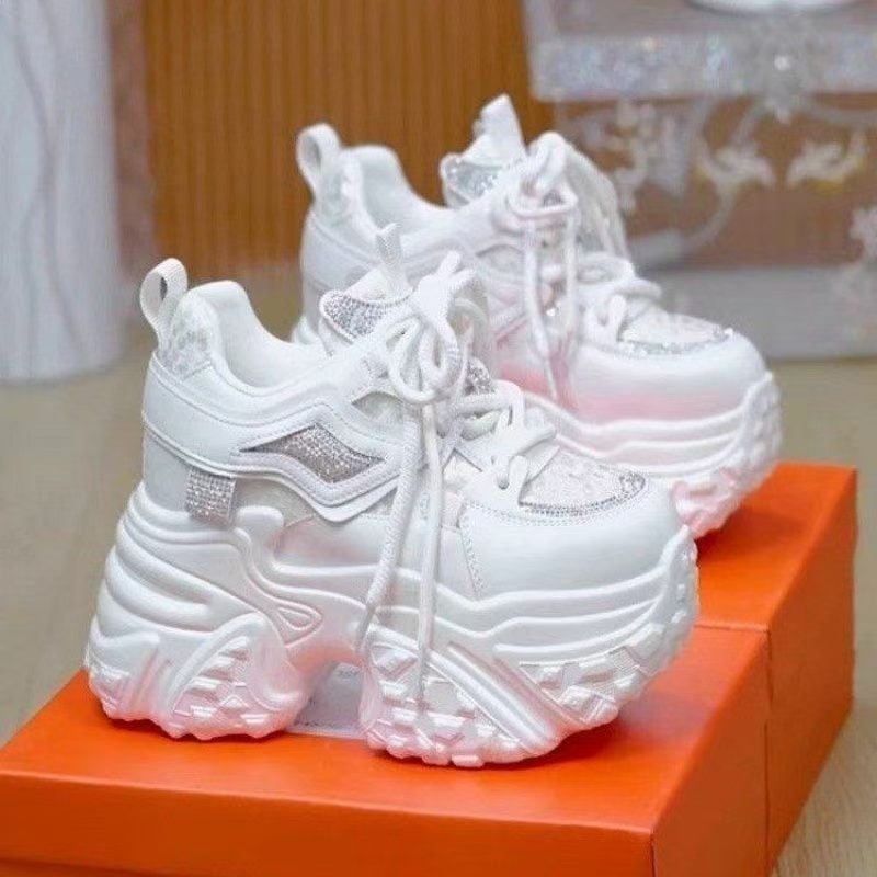 Női dad shoes belső magasságnöveléssel és vastag talppal — PU felsőrész, hálós bélés, EVA talp