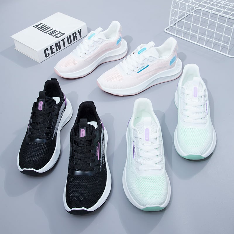 Ženske tenisice u korejskom stilu, lagane i prozračne, Flyknit gornji dio, okrugli vrh, niski profil, gumeni potplat, prednje vezanje