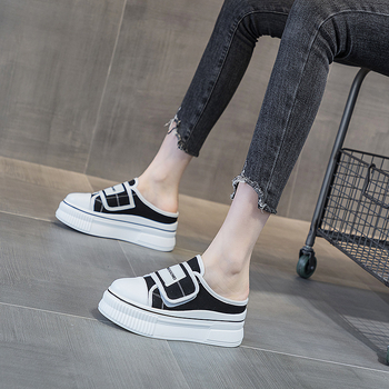 Baotou női slip-on vászon cipő – kerek orr, szabadidő stílus, PU belső, PU talp, 2024 nyár