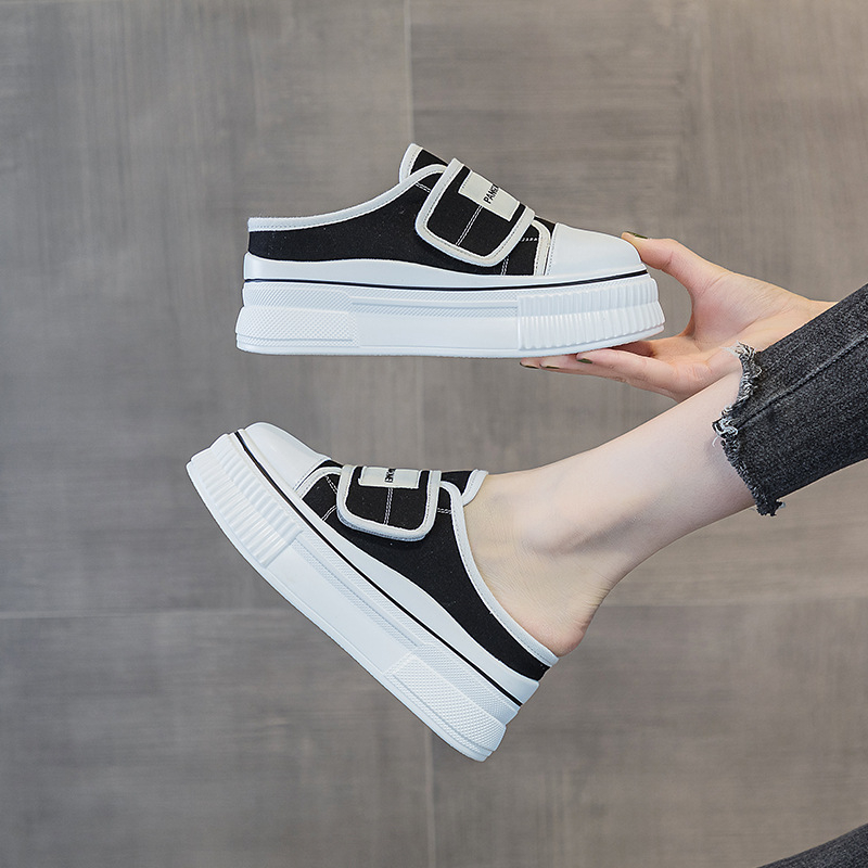 Baotou női slip-on vászon cipő – kerek orr, szabadidő stílus, PU belső, PU talp, 2024 nyár