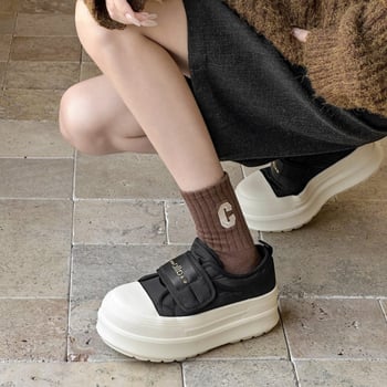 Női sportcipők Velcro-zárással és vastag talppal, textil felsőrész, rövid műplüss bélés