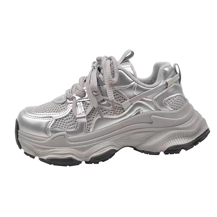 Ženske chunky sneakers tipa dad shoes s PU+ mrežastim gornjim dijelom, 3-5 cm visina pete, gumena potplata, šnurno zatvaranje, unutarnja podstava od umjetnog pliša