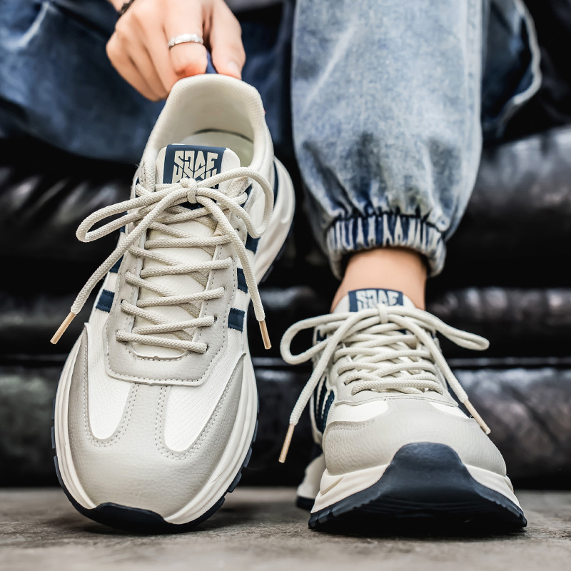 Muške tenisice Dad Shoes za povećanje visine – debeli gumeni potplat, protuklizne, vezanje, gornji dio od sintetičke kože, mrežasta unutrašnjost, sportske tenisice