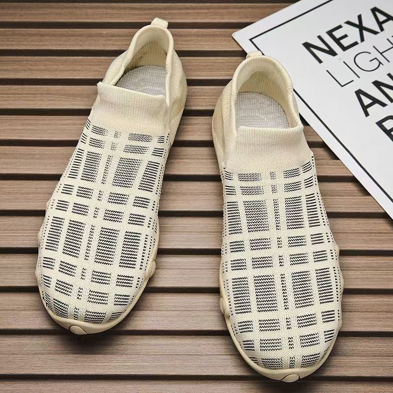 Muške slip-on sportske tenisice, prozračne, karirani uzorak, zaobljeni vrh, PVC potplat
