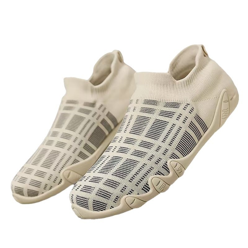 Muške slip-on sportske tenisice, prozračne, karirani uzorak, zaobljeni vrh, PVC potplat