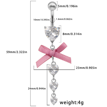 Köldökgyűrű, szív alakú, uniszex, cinkötvözet