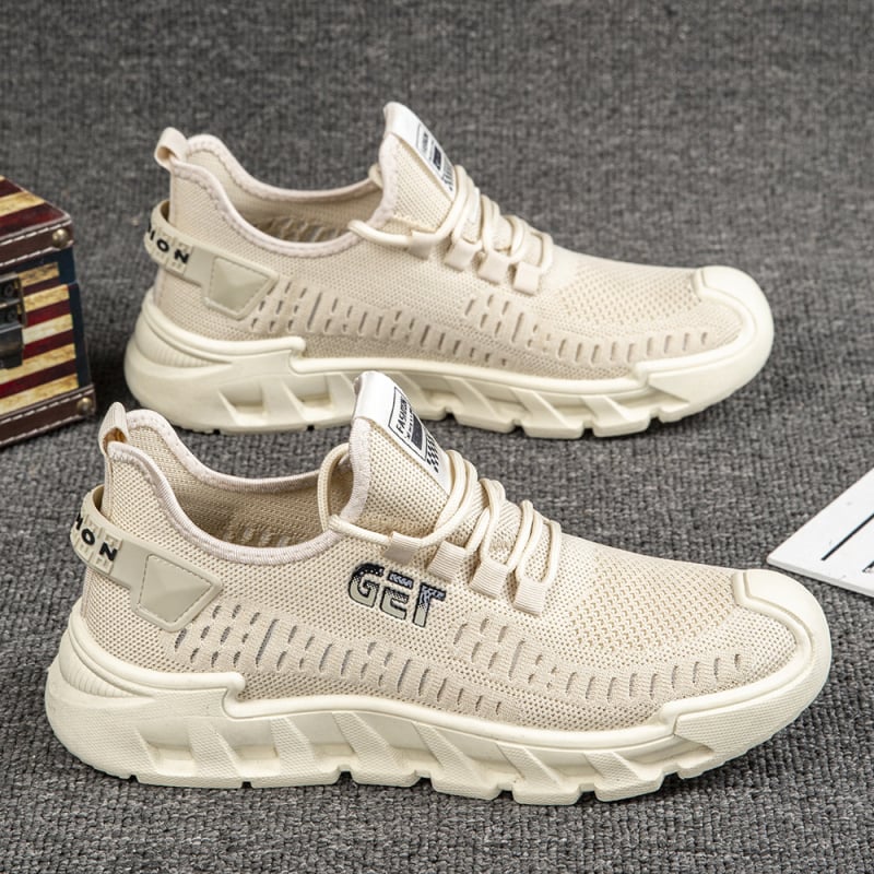 Férfi nyári lélegző Fly-Knit hálós futócipő EVA talppal és belső talppal, alacsony felső és sekély nyílás (Felső: Fly-Knit Mesh; Talp: EVA; Talpbetét: EVA; Nyílás: Sekély; Magasság: Alacsony)