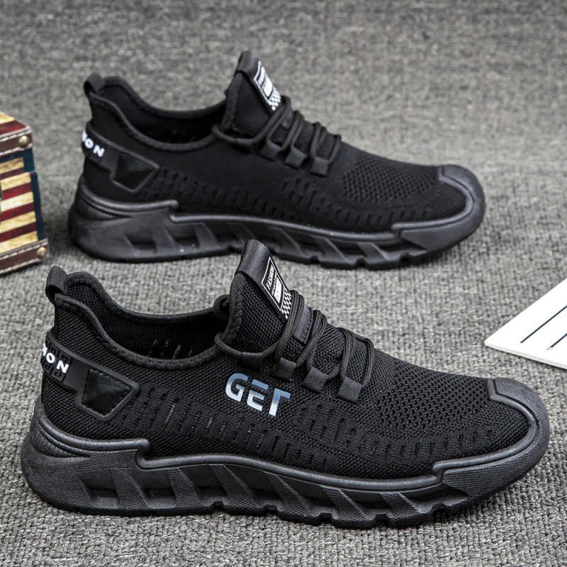 Férfi nyári lélegző Fly-Knit hálós futócipő EVA talppal és belső talppal, alacsony felső és sekély nyílás (Felső: Fly-Knit Mesh; Talp: EVA; Talpbetét: EVA; Nyílás: Sekély; Magasság: Alacsony)