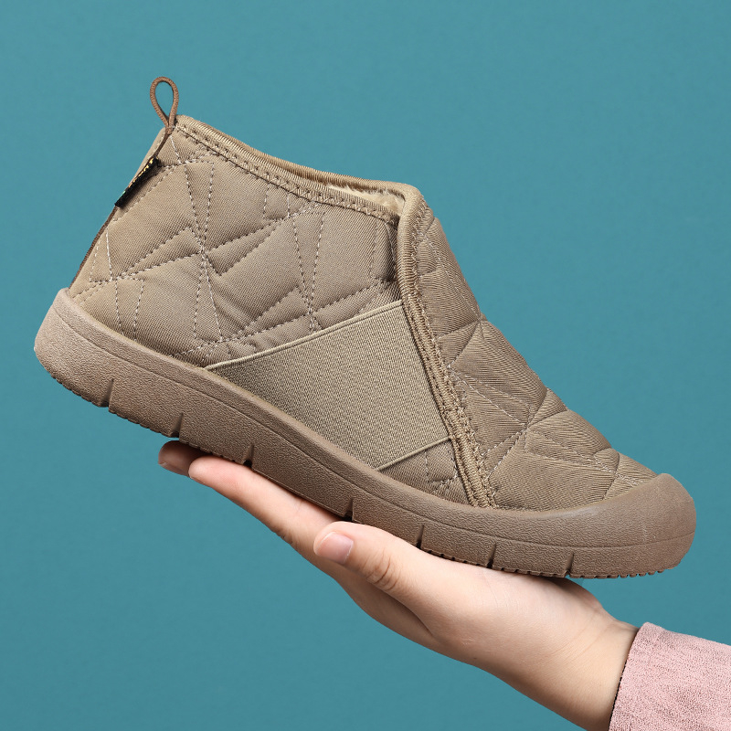 Női téli pamut cipő, vastag bélésű, slip-on, alacsony szárú, kerek orr, PVC talp