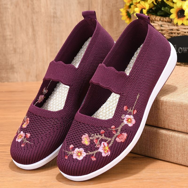 Ženske ljetne platnene cipele s floralnim uzorkom, prozračne, jednostavno se obuvaju bez vezica, gornji dio od pamuka, potplat od kompozitnog materijala