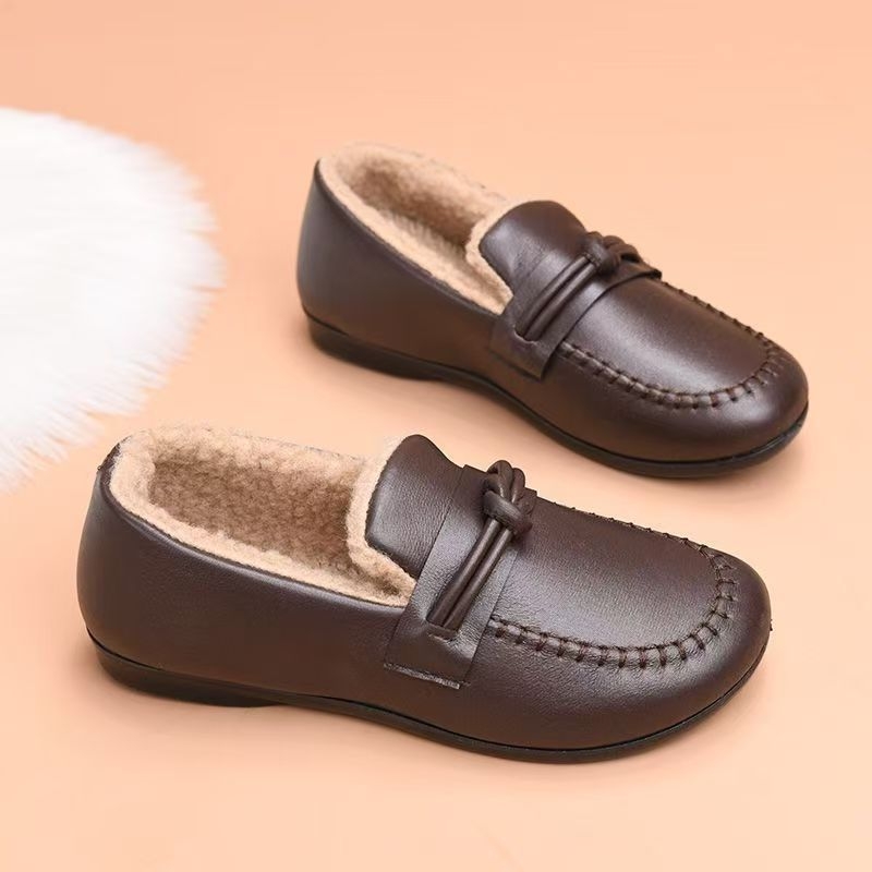 Ženske plišane slip-on mokasice za zimu 2025, niska potpetica 1–3 cm, gumena potplata, okrugli vrh