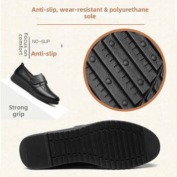 Középkorú nők számára készült valódi bőr cipő Velcro zárással, anti-slip PU talp, kerek orr, lapos sarok