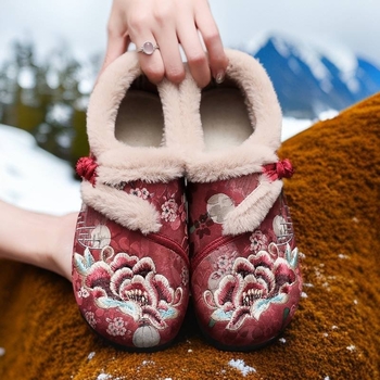 Kézzel kötött Hanfu hímzésű cipő, vászon felsőrész, alacsony profilú, hegyes orr