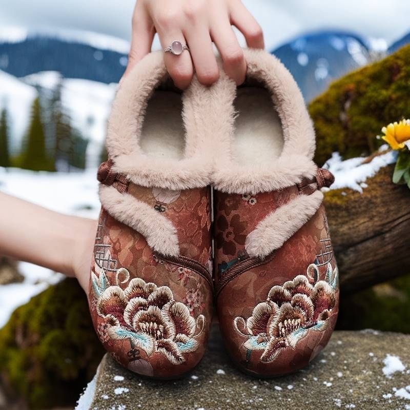 Kézzel kötött Hanfu hímzésű cipő, vászon felsőrész, alacsony profilú, hegyes orr