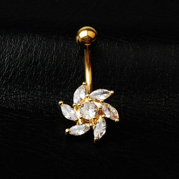 Unisex metalni pupak piercing s cvjetnim dizajnom i cirkonima, elektroplatiranje