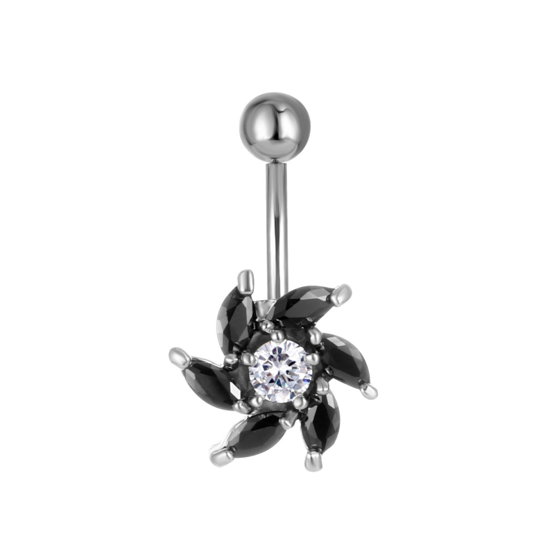 Unisex metalni pupak piercing s cvjetnim dizajnom i cirkonima, elektroplatiranje