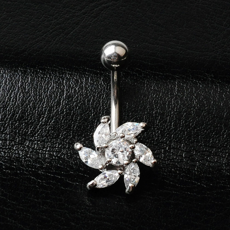 Unisex metalni pupak piercing s cvjetnim dizajnom i cirkonima, elektroplatiranje