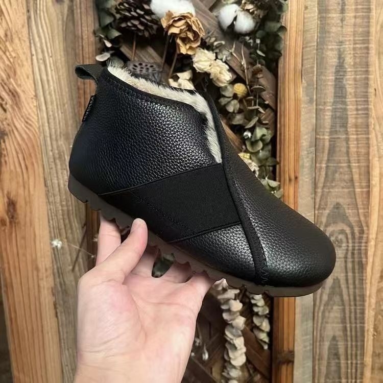 Ženske zimske pamučne cipele, slip-on, okrugli vrh, PU gornji dio, PU ulošak, gumeni potplat, visina pete 3-5 cm