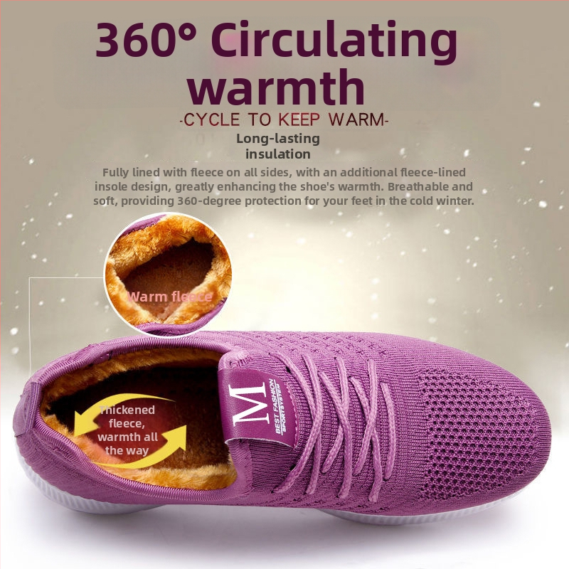 Ženské bavlnené topánky na zimu s fleecovou podšívkou, slip-on, nízky členok, guľatá špička (Zima, Fleecová podšívka, Slip-on, Nízky členok, Guľatá špička)