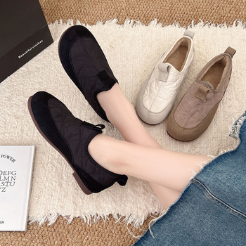 Ženske platnene mokasice u retro stilu, slip-on, s plišastim podstavom, gumena potplat, niska potpetica