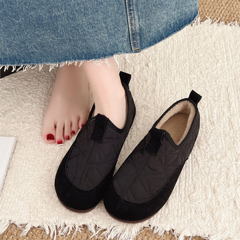 Ženske platnene mokasice u retro stilu, slip-on, s plišastim podstavom, gumena potplat, niska potpetica