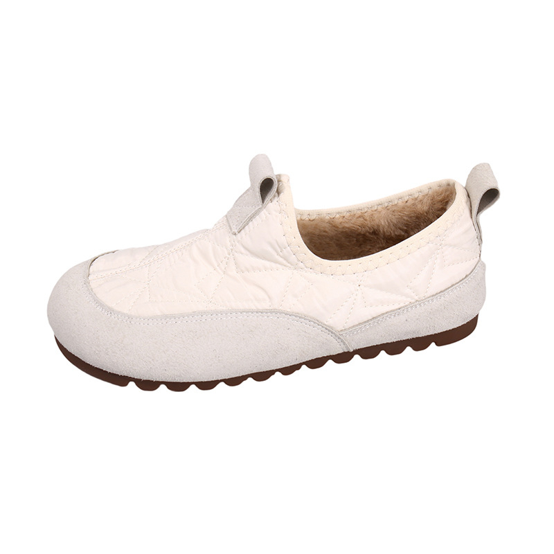 Ženske platnene mokasice u retro stilu, slip-on, s plišastim podstavom, gumena potplat, niska potpetica