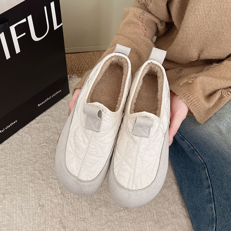 Ženske platnene mokasice u retro stilu, slip-on, s plišastim podstavom, gumena potplat, niska potpetica
