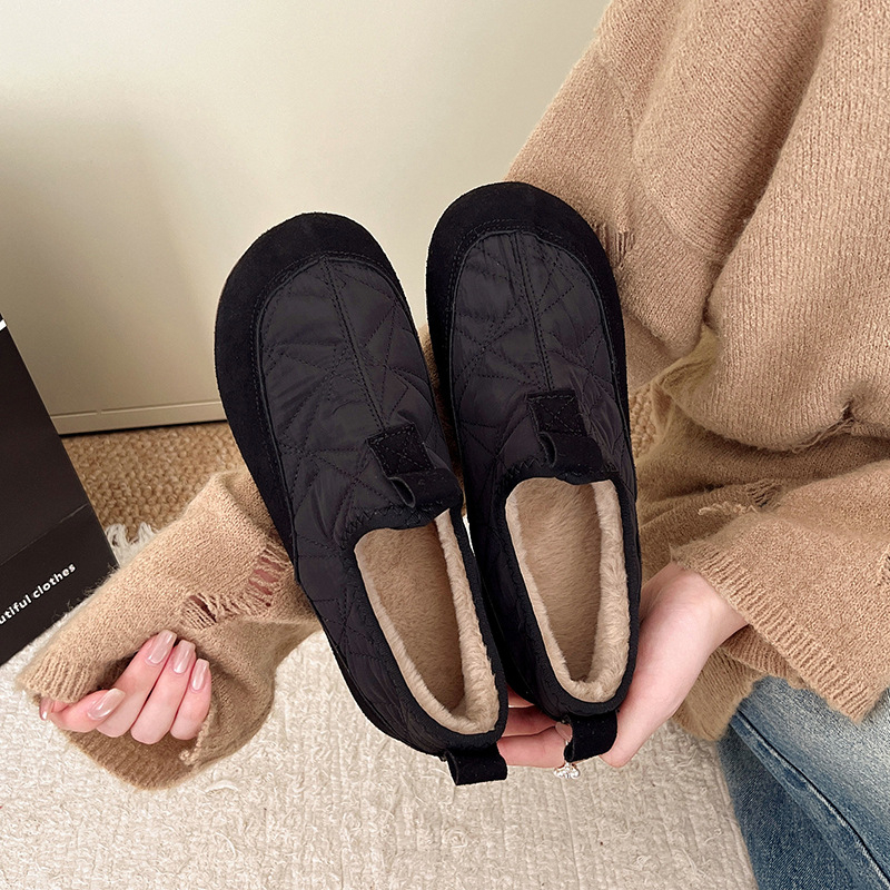Ženske platnene mokasice u retro stilu, slip-on, s plišastim podstavom, gumena potplat, niska potpetica
