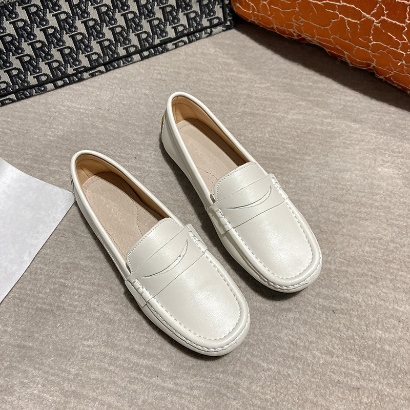 Ženski loafers, korejskog stila, zaobljeni nos, vanjski materijal: druga klasa teleće kože, ravna potplata, gumeni potplat