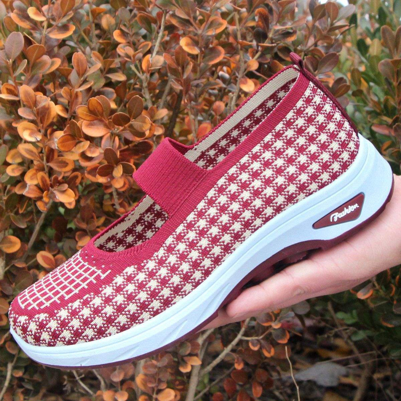 Női Slip-On sétacipő, lélegző elasztikus felsőrésszel, habgumiból készült talppal, sík sarok, hegyes orr