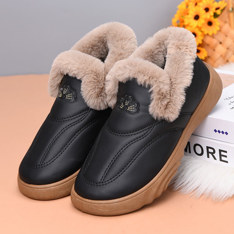 Ženske zimsko-jesenske slip-on cipele s PU gornjim dijelom, umjetnim kratkim plišem, gumom potplatom