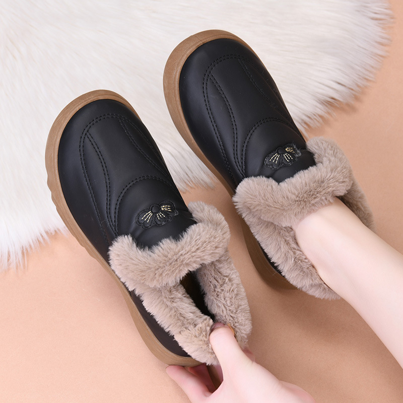 Ženske zimsko-jesenske slip-on cipele s PU gornjim dijelom, umjetnim kratkim plišem, gumom potplatom