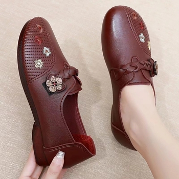 Női lapos cipő – kerek orr, Velcro-zárás, alacsony sarok 1–3 cm, talp marháin ín, virágmintás