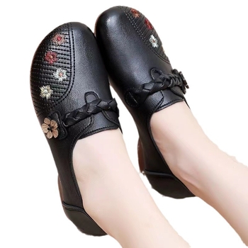 Női lapos cipő – kerek orr, Velcro-zárás, alacsony sarok 1–3 cm, talp marháin ín, virágmintás