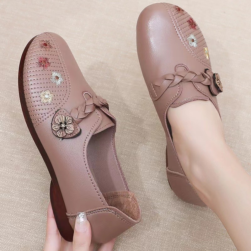 Női lapos cipő – kerek orr, Velcro-zárás, alacsony sarok 1–3 cm, talp marháin ín, virágmintás