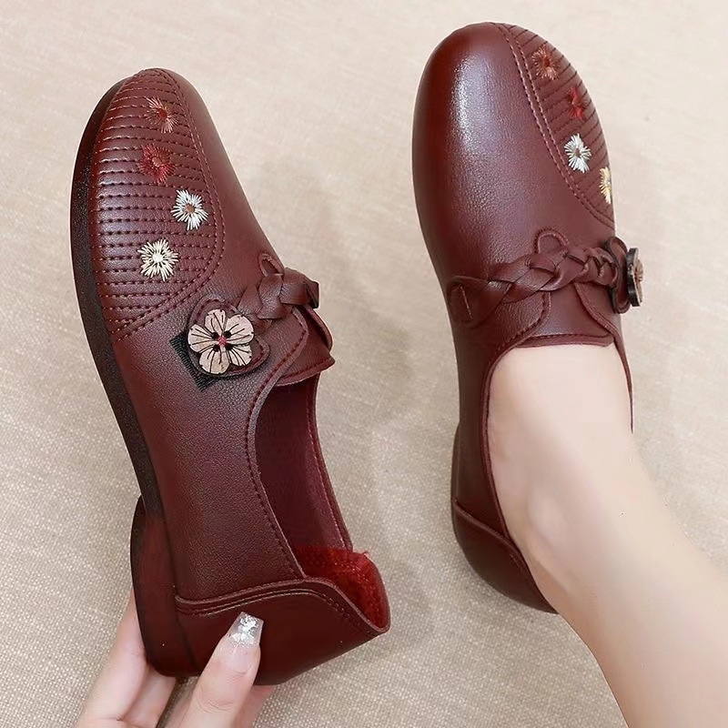 Női lapos cipő – kerek orr, Velcro-zárás, alacsony sarok 1–3 cm, talp marháin ín, virágmintás