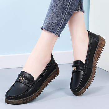 Ženske minimalističke loafer s okruglim vrhom, gornji dio od dviju slojeva teleće kože, ulošak od prirodne kože, TPR potplat, nizak potplat 1–3 cm, casual slip-on obuća