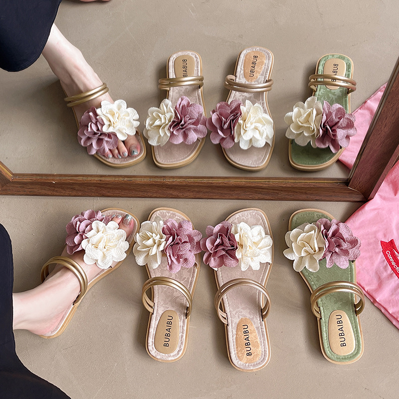 Slip-On sandale s dvostrukim cvjetnim uzorkom, lagane, gornji PVC, unutarnji tekstil, protuklizne