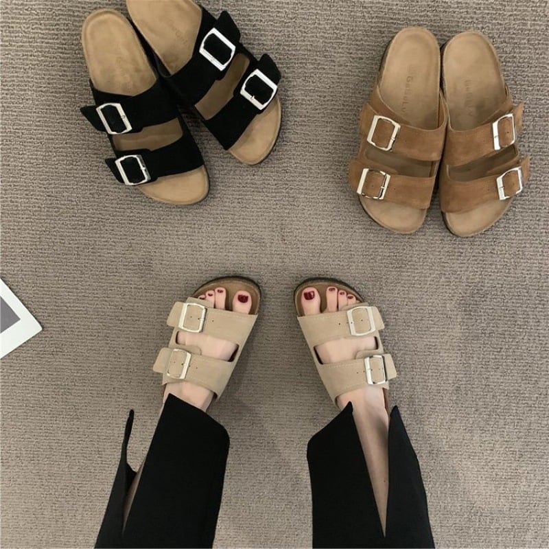 Ženske ljetne sandale s plaid uzorkom, gumena potplata, PU ulošak, debljina potplata 0–3 cm, ravna potplata