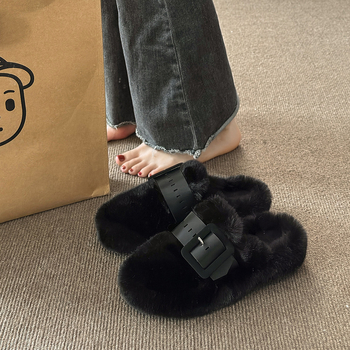 Дамски пантофи за вкъщи с горна част от плат, гумена подметка, слип-он, плосък под, дебелина на подметката 3–5 см